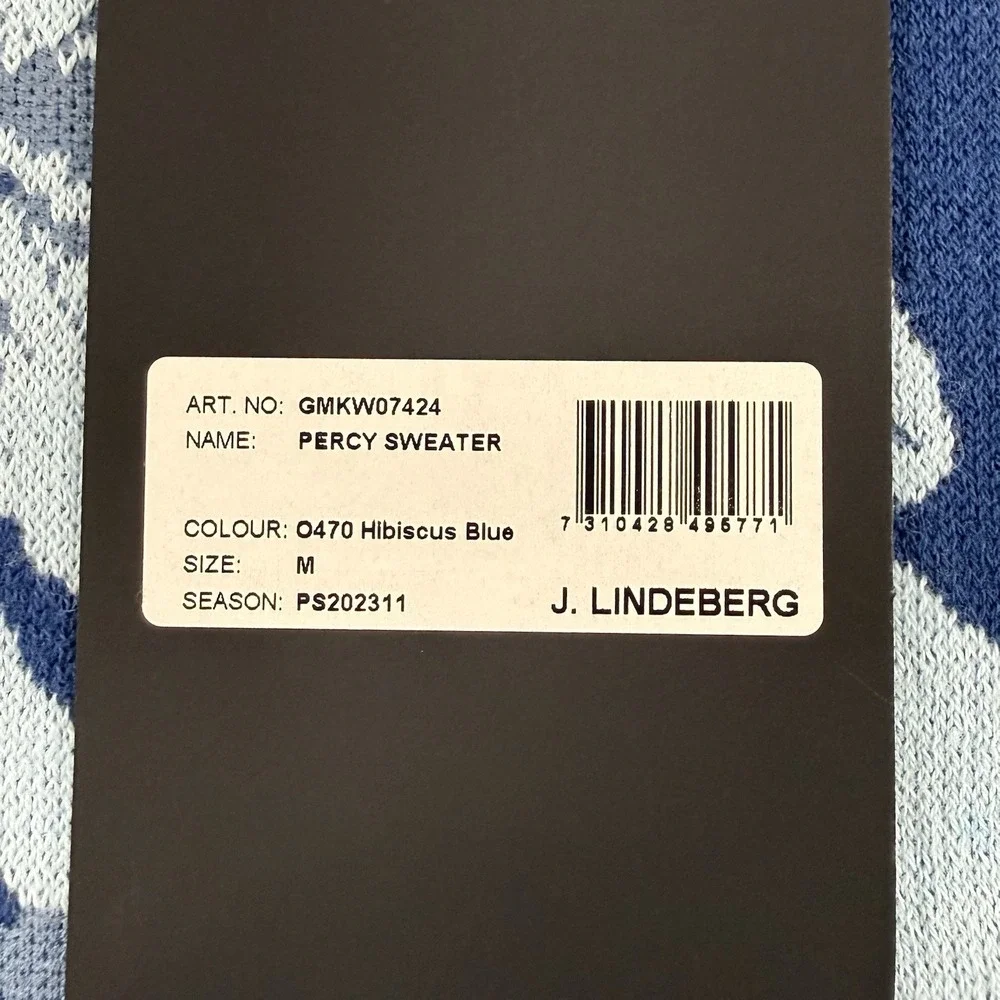 J. Lindeberg Percy Sweater Men's M NWT Hibiscus Blue Floral AOP Crew Neck
